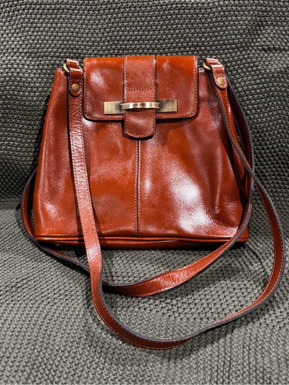 Patricia Nash Light Brown Leather Shoulder Bag with Gold Accent